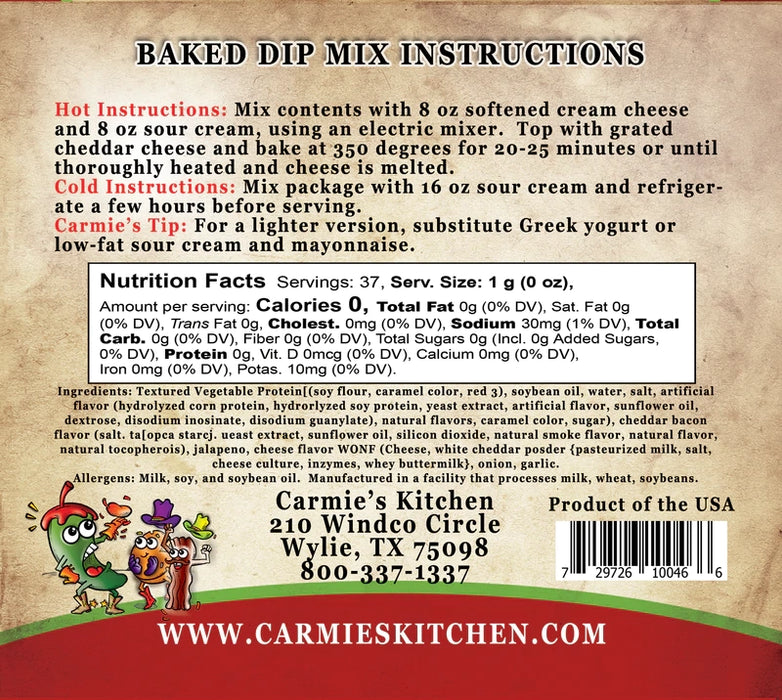 Carmie's Kitchen - Bacon Jalapeno Popper Baked Dip Mix