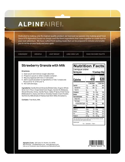 AlpineAire - Strawberry Granola with Milk | No-Cook Breakfast Meal