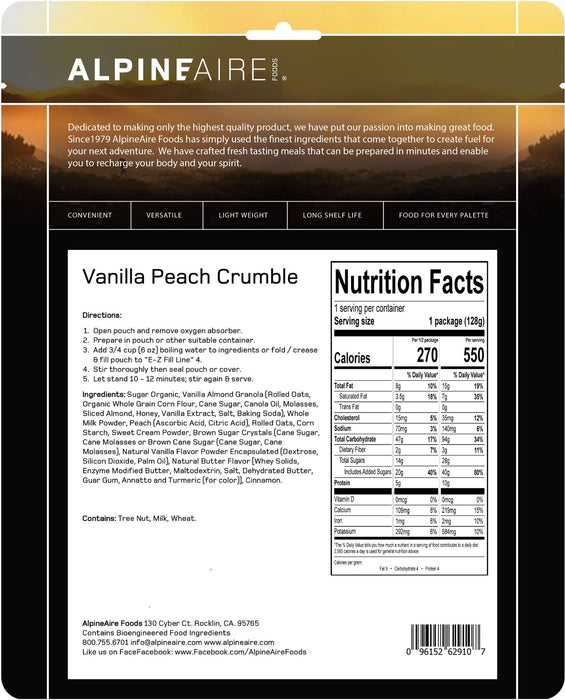 AlpineAire - Vanilla Peach Crumble | Cook-in-Pouch Dessert