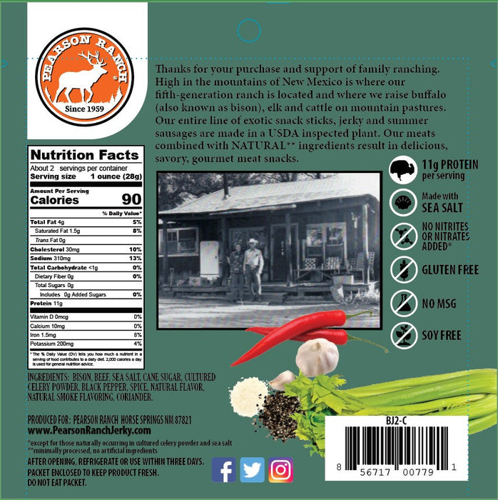 Pearson Ranch Jerky - Bison Jerky - 2.1oz Resealable Bag