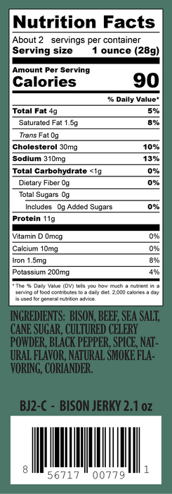 Pearson Ranch Jerky - Bison Jerky - 2.1oz Resealable Bag
