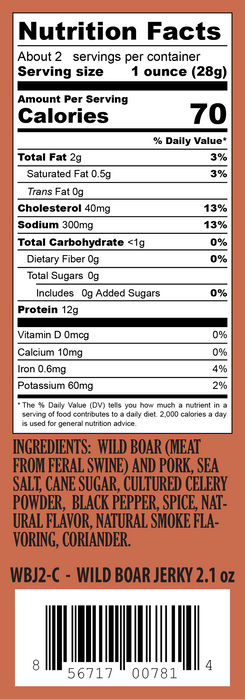 Pearson Ranch Jerky - Wild Boar Jerky - 2.1oz Resealable Bag
