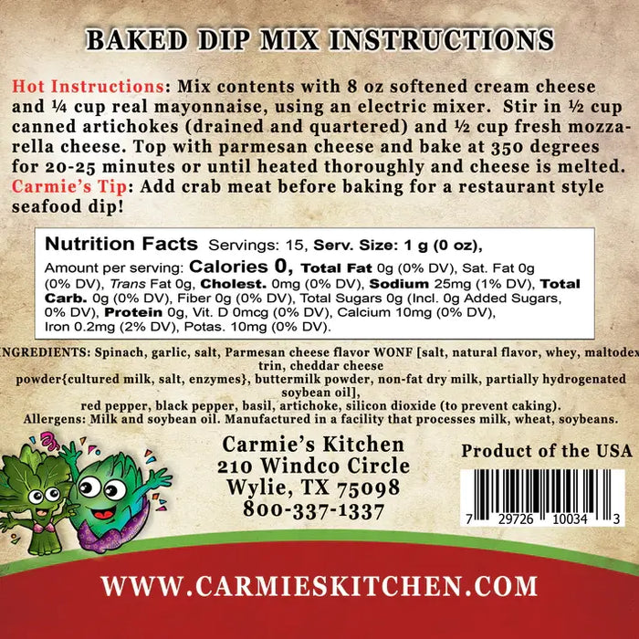 Carmie's Kitchen - Baked Spinach Artichoke Dip Mix